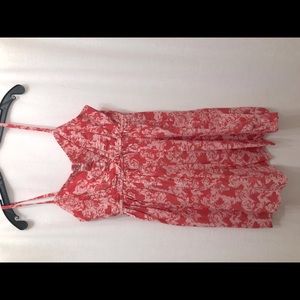 Coral and white cotton mini dress